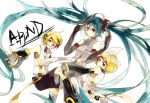  arm_warmers bad_id blonde_hair detached_sleeves fingerless_gloves gloves hair_ornament hair_ribbon hairclip hatsune_miku hatsune_miku_(append) headphones kagamine_len kagamine_len_(append) kagamine_rin kagamine_rin_(append) leg_warmers long_hair miku_append red_eyes ribbon short_hair shorts tatsumi3 thighhighs twintails very_long_hair vocaloid vocaloid_append 
