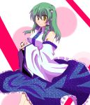 akatoro_(nightlord) bare_shoulders detached_sleeves green_hair hair_tubes kochiya_sanae long_skirt skirt solo toro_(nightlord) touhou wide_sleeves yellow_eyes