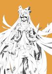  angry burned_clothes burnt_clothes fujiwara_no_mokou hair_over_eyes hakutsuki_aoi highres long_hair monochrome open_clothes open_mouth open_pants open_shirt pants shirt simple_background solo standing torn_clothes touhou very_long_hair 