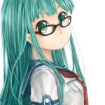  alternate_hairstyle bespectacled face glasses green_eyes green_hair hatsune_miku kinako_(azguchy) sailor_collar simple_background solo vocaloid 