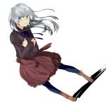  book dutch_angle hug nimirom original pantyhose silver_hair simple_background solo 