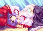  green_panties hat lying nagae_iku open_clothes open_shirt panties purple_hair red_eyes shiraki_kyousuke shirt solo touhou underwear 