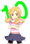  arms_crossed b_(kana0816) bike_shorts blonde_hair brown_eyes casual crossed_arms kami_nomi_zo_shiru_sekai katsuragi_mari orange_hair red_eyes shirt shorts_under_skirt skirt smile solo striped striped_shirt teenage twintails young 