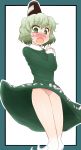  blush dress ghost ghost_tail green_dress green_eyes green_hair hat highres legs manjyuuya panties pantyshot pantyshot_(standing) pink_panties short_hair soga_no_tojiko solo tate_eboshi tears thighs touhou underwear 