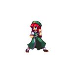  animated animated_gif braid chibi dress green_dress hat hong_meiling lowres o_o open_mouth pixel_art red_hair redhead solo star touhou twin_braids 
