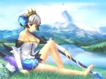  feet gwendolyn highres nature odin_sphere odins_sphere polearm short_hair skirt sky spear takashima toes wallpaper weapon 