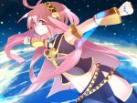  double_lariat_(vocaloid) headphones headset long_hair megurine_luka midriff nail_polish navel pink_eyes pink_hair smile solo thighhighs vocaloid 