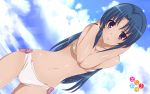  1girl bikini blue_eyes blue_hair clouds highres kawashima_ami long_hair navel side-tie_bikini swimsuit toradora! wet 