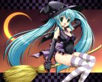  aqua_hair broom broom_riding cape gloves green_eyes halloween hat hatsune_miku headset long_hair solo suzui_narumi thighhighs twintails very_long_hair vocaloid wallpaper witch witch_hat 