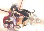  1girl animal_ears black_hair black_panties blush breasts brown_eyes cat_ears cat_tail catgirl dual_wielding fantasy female fingerless_gloves gloves holding_weapon long_hair nekomimi original panties polearm shibano_kaito skirt solo source_request tail thigh_highs thighhighs very_long_hair weapon 