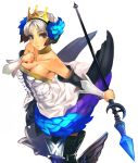  armor armored_dress blush boots breasts choker cleavage crown dress gwendolyn hat odin_sphere odins_sphere polearm purple_eyes short_hair silver_hair simosi solo spear thigh_boots thigh_highs thighhighs weapon 