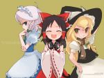  blush bow braids dress hakurei_reimu headphones headphones_around_neck iosys izayoi_sakuya japanese_clothes kirisame_marisa long_hair maid miko mota plait scarf short_hair shrine_maiden skirt touhou uniform wallpaper witch 