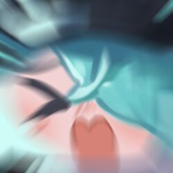  >_< 1girl aqua_hair blue_archive cabbie_hat chibi close-up closed_eyes hair_ornament hair_over_one_eye hairclip halo hat heart-shaped_mouth hiyori_(blue_archive) motion_blur open_mouth parody rocktide side_ponytail solo star_wars zooming_in 