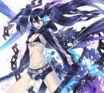  1girl belt bikini_top black_rock_shooter black_rock_shooter_(character) blue_eyes blue_hair breasts chain front-tie_top lingerie scar shorts sideboob solo sword twintails underboob underwear weapon 