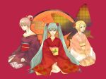  hatsune_miku japanese_clothes kagamine_rin kimono megurine_luka red vocaloid 