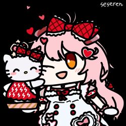  1girl ;d ^_^ animal_ears animated animated_gif antenna_hair apron arknights artist_name blush bow buttons cat_ears cat_girl chinese_commentary closed_eyes commentary_request double-breasted dress frilled_apron frilled_bow frilled_gloves frilled_sleeves frills gloves goldenglow_(arknights) goldenglow_(party_in_the_garden)_(arknights) hair_bow hair_ornament heart heart_hair_ornament hello_kitty hello_kitty_(character) holding long_hair looking_at_another looping_animation lowres missing_commentary one_eye_closed pink_dress pink_hair puffy_short_sleeves puffy_sleeves red_bow sanrio seseren short_sleeves simple_background smile solo transparent_background white_apron white_gloves yellow_eyes 