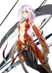  1girl bare_shoulders black_legwear breasts center_opening cleavage detached_sleeves elbow_gloves fingerless_gloves gloves guilty_crown hair_ornament hairclip highres kiri_no_shinjin long_hair looking_at_viewer navel pink_hair red_eyes solo thigh-highs twintails yuzuriha_inori 