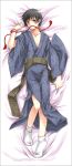  axis_powers_hetalia black_eyes black_hair blush dakimakura japan_(hetalia) japanese_clothes kimono lying male rope short_hair solo tabi 