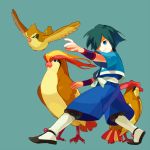  1boy bird blue_eyes green_eyes green_hair gym_leader hayato_(pokemon) male pidgeot pidgeotto pidgey pokemon pokemon_(creature) pokemon_(game) pokemon_gsc simple_background smirk ucchii wristband 