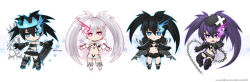  4girls armor armored_boots barcode barcode_tattoo belt belt_skirt bikini black_hair black_rock_shooter black_rock_shooter_(character) black_rock_shooter_(game) black_rock_shooter_beast black_shorts black_skirt blue_crown blue_eyes blue_fire boots chain crossed_belts crown fire flaming_eye floating_crown front-tie_top gauntlets glowing glowing_eye greaves insane_black_rock_shooter loose_belt mechanical_wings meoon multiple_girls no_shirt pink_fire purple_fire purple_hair shorts skirt stella_(black_rock_shooter) stitches swimsuit tattoo twintails uneven_twintails violet_eyes white_bikini white_hair white_rock_shooter white_shorts wings 