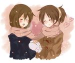  bad_id brown_hair closed_eyes ea_(parallel_worlds) hirasawa_ui hirasawa_yui k-on! mittens multiple_girls scarf shared_scarf short_hair siblings sisters 