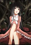  bamboo bamboo_forest bare_legs black_hair dress fireflies firefly forest frills grass hime_cut houraisan_kaguya insect legs long_hair nature open_mouth red_eyes ribbon singing sitting solo touhou very_long_hair viola_(seed) 