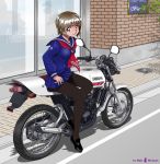  maki_michaux mishou_maki motor_vehicle motorcycle original pantyhose school_uniform short_hair solo vehicle yamaha 