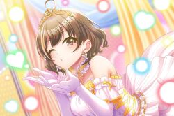 azai_eimi black_eyes black_hair d4dj dress short_hair smile wink