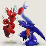  battle blocking dragonrain garchomp motion_blur no_humans pokemon pokemon_(creature) scizor sexual_dimorphism 