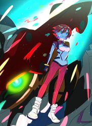  1girl amate_yuzuriha aqua_eyes bodysuit breasts commentary_request euph0ria_105 glowing gquuuuuux green_eyes gundam gundam_gquuuuuux highres looking_at_viewer mecha mecha_pilot_suit mobile_suit multicolored_bodysuit normal_suit_(gundam) open_mouth red_hair robot science_fiction short_hair v-fin zeknova 