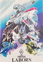  aiming aiming_at_viewer alphonse_(av-98_ingram) arl-99_helldiver arm_shield assault_visor av-0_peacemaker av-98_ingram av-98_ingram_unit_2 av-xo_type_zero blue_assault_visor cd commentary_request dated english_text finger_on_trigger fukano_youichi green_assault_visor gun handgun highres holding holding_gun holding_weapon kidou_keisatsu_patlabor mecha mecha_focus no_humans orange_assault_visor police radio_antenna robot signature sr-70_saturn traditional_media type-r13ex_phantom type_j-9_griffon weapon 
