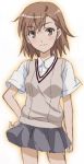  brown_hair hand_on_hip long_hair misaka_mikoto saion school_uniform short_hair sweater_vest to_aru_kagaku_no_railgun to_aru_majutsu_no_index 