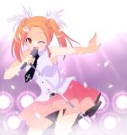  belt braid kisaragi_yuki mahou_sensei_negima! microphone necktie orange_eyes orange_hair shiina_sakurako short_twintails skirt twintails wink 