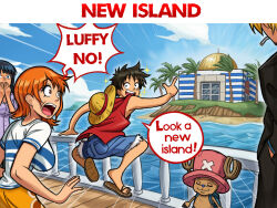  2girls 3boys antlers black_hair blue_nose boat english_text hat highres horns ishowspeed_trying_not_to_laugh_(meme) island jeffrey_epstein little_saint_james_island meme monkey_d._luffy multiple_boys multiple_girls nami_(one_piece) neggoartz nico_robin ocean on_boat one_piece orange_hair pink_hat pointing real_life reindeer_antlers reindeer_boy sanji_(one_piece) speech_bubble straw_hat straw_hat_pirates tony_tony_chopper watercraft 