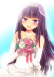  bare_shoulders blush bouquet bridal_veil bride dress earrings elbow_gloves flower gloves jewelry kirishima_shouko long_hair purple_eyes purple_hair smile tears veil violet_eyes wedding_dress yukinoshita 