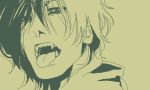  face fangs green hellsing lowres male monochrome oekaki solid&amp;etc tongue vampire yellow_background 