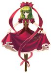 bow curtsey green_eyes green_hair hair_ribbon kagiyama_hina long_hair long_skirt ribbon s-yin skirt touhou