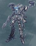 armored_core:_for_answer bad_id blue_eyes cyborg glowing glowing_eyes grey_hair gun highres mecha_musume mp18mp38 panzer power_armor weapon white_glint 