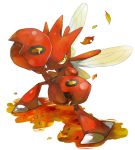  autumn claws fighting_stance insect_wings leaf leaves mikami no_humans pokemon pokemon_(creature) red scizor simple_background solo white_background wings 