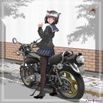  black_hair cat_ears legs maki_michaux mishou_maki motor_vehicle motorcycle original pantyhose school_uniform short_hair solo vehicle 