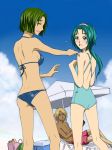  akimoto_madoka ass bikini green_hair koutetsu_(pixiv418948) long_hair natts one-piece_swimsuit precure pretty_cure short_hair siblings sisters swimsuit tan yes!_precure_5 