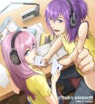  funkorogashi headphones kamui_gakupo long_hair megurine_luka momopanda pink_hair purple_hair vocaloid 