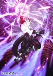  1boy alien black_frieza black_skin colored_skin commentary dragon_ball dragon_ball_super dragon_ball_z_dokkan_battle english_commentary frieza full_body highres limandao muscular muscular_male red_eyes solo tail white_skin 