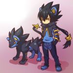  1boy hitec luxray moemon personification pokemon pokemon_(creature) pokemon_(game) pokemon_dppt ponytail red_sclera 