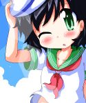  blush chibi geetsu green_eyes hand_on_hat hat murasa_minamitsu oekaki sailor sailor_hat school_uniform serafuku short_hair solo touhou wink 