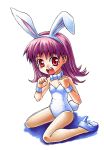  bunny_ears bunnysuit kamekura_hiroyuki kneeling original pantyhose pink_hair rabbit_ears red_eyes short_hair solo 