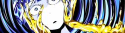  1other bad_id bad_tumblr_id blue_hair bowl_cut close-up colored_skin comic_panel_redraw crystal_hair derivative_work ghostandpals golden_arms houseki_no_kuni other_focus phosphophyllite_(ll) solo third-party_source white_skin wide-eyed yellow_hands 