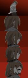  1other absurdres arms_behind_back black_sclera brown_hair chinese_commentary colored_sclera colored_skin commentary_request deltarune grey_skin heart heart-shaped_pupils highres looking_back other_focus partial_commentary red_eyes short_hair smile symbol-shaped_pupils utdr_(toby_fox) vessel_(deltarune) yunlin_e 