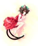  1girl animal_ears barefoot brown_hair cat_ears cat_tail chen hat lying multiple_tails on_side shin_(new) short_hair tail touhou 