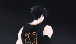  bad_source bare_shoulders basketball_jersey black_background black_hair black_tank_top choi_jongsu close-up from_behind garbage_time highres male_focus muscular muscular_male number_print orange_trim short_hair sketch sleeveless sweat sweatdrop tank_top upper_body 